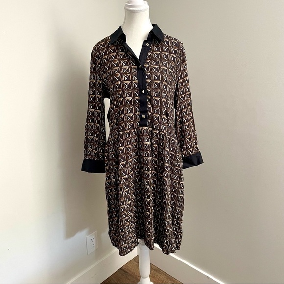 Love Moschino Brown Long Collared Sleeve Shirt Dress Gold Buttons - Picture 1 of 10
